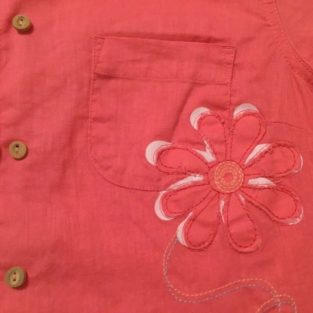 Life is Good Linen Cotton Blend Carnation Pink Button Front Short Sleeve Shirt - Picture 7 of 12